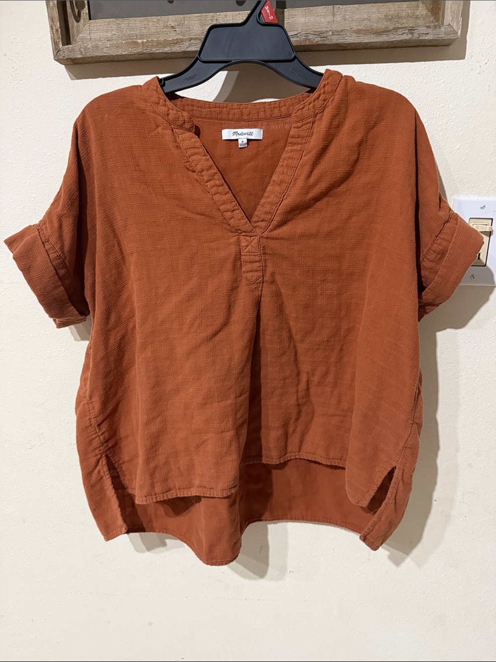 Madewell Rust Textured Short-Sleeve V-Neck Tunic 100% Cotton